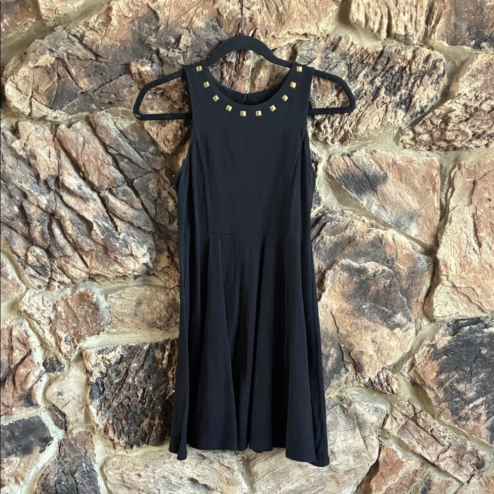 Xhilaration Black Sleeveless Dress with Gold Accents